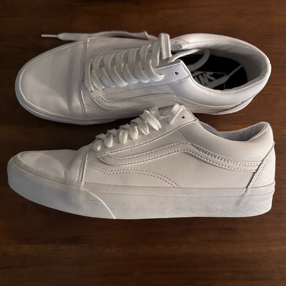White leather Vans- worn once like new.